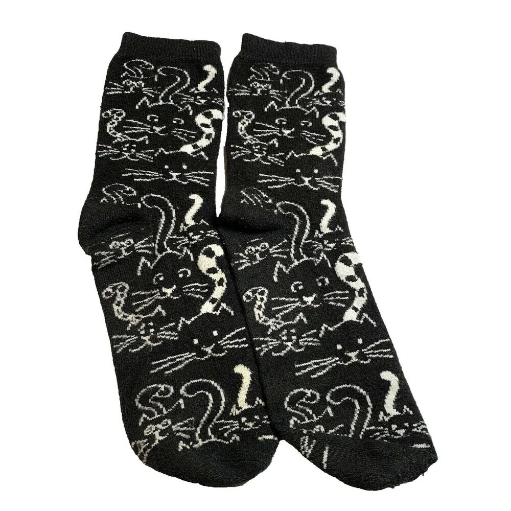 Vintage Crazy Socks Kitten Cats Graphics Black and White Large